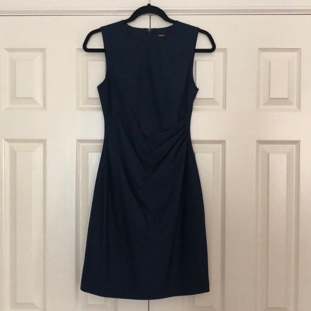 THEORY Navy Draped Sheath Dress